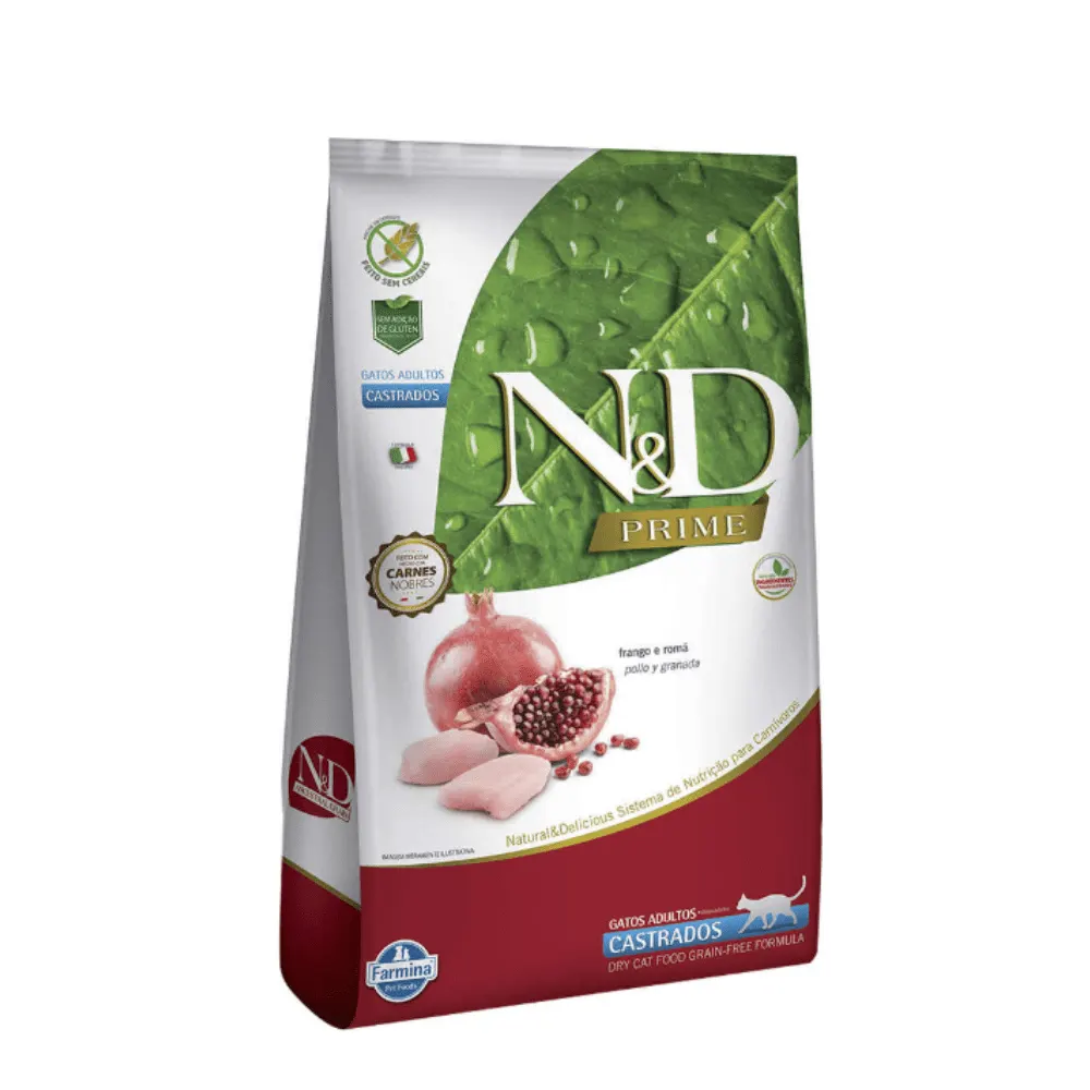 Ração Farmina N&D Prime Frango Romã Gatos Adultos Castrados 1,5 Kg
