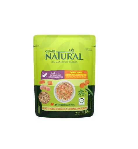 Guabi Natural Sachê gato adulto castrado frango, salmão, cereais- 85g