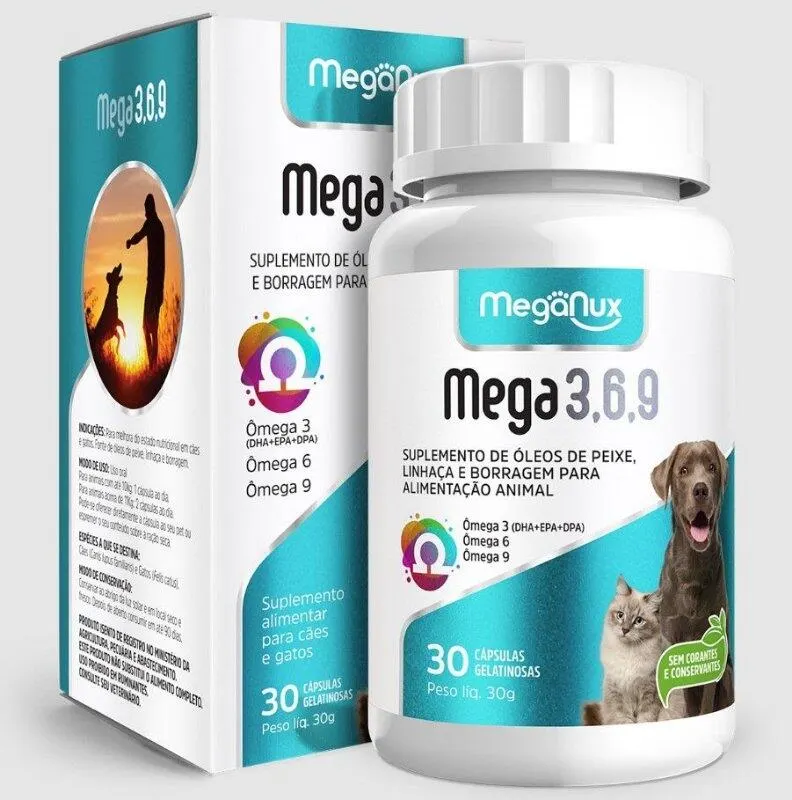 Suplemento MEGA 3,6,9 - Cães e Gatos 30 Comprimidos