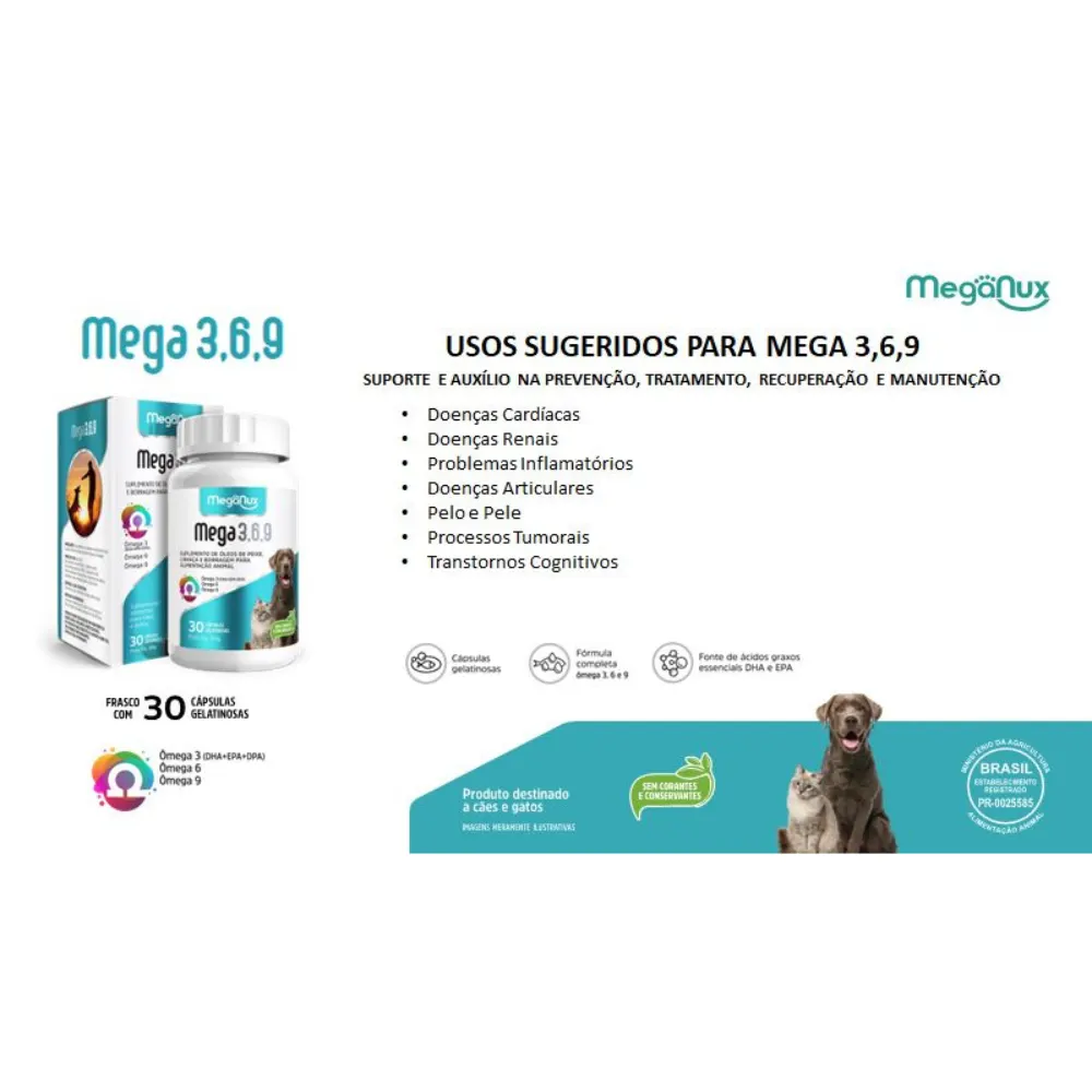 Suplemento MEGA 3,6,9 - Cães e Gatos 30 Comprimidos
