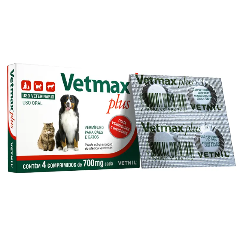 Vermífugo Vetnil Vetmax Plus 700 mg 4 Comprimidos
