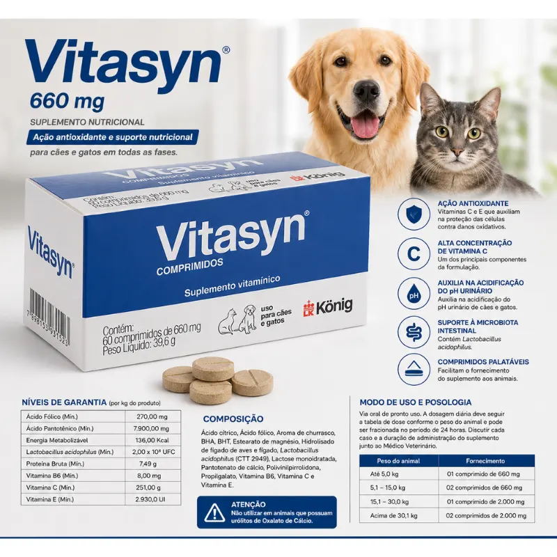 Suplemento Nutricional Vitasyn 660 mg com 60 Comprimidos König