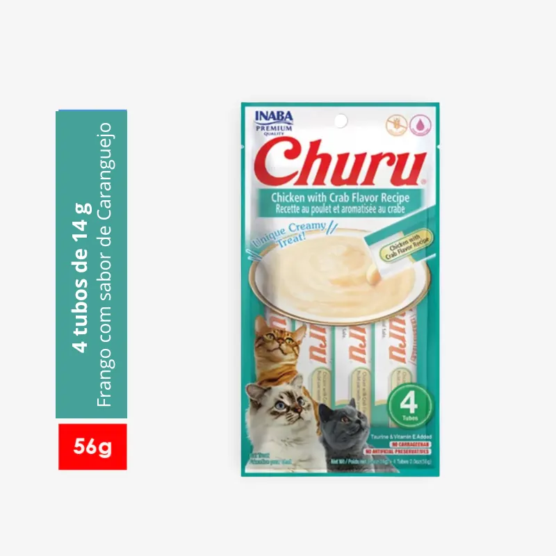 Snack Purê Churu Frango com Caranguejo para Gatos 56 g