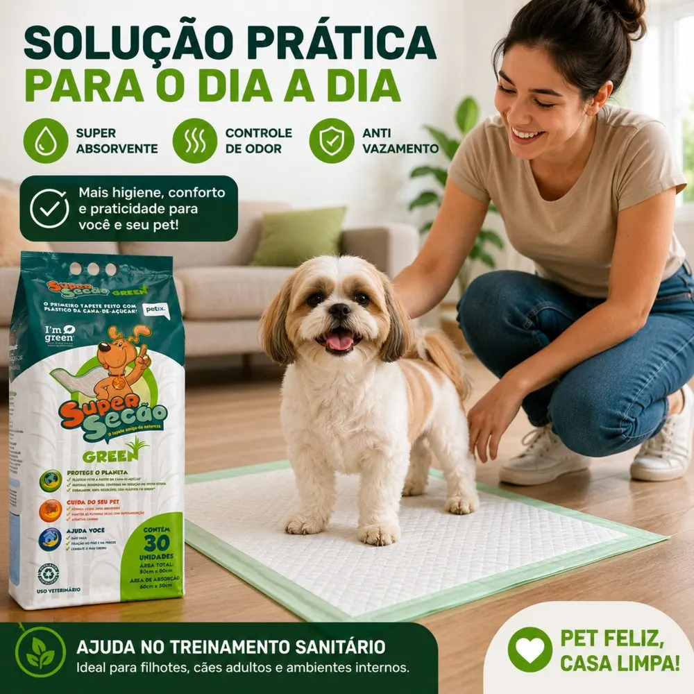 Tapete Higiênico Super Secão Green com 30 UN 80x60 cm