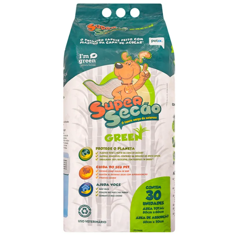 Tapete Higiênico Super Secão Green com 30 UN 80x60 cm