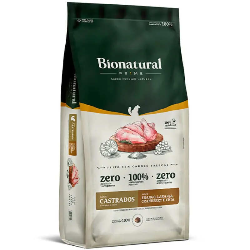 Ração Bionatural para Gatos Castrados Sabor Frango 7,5 Kg