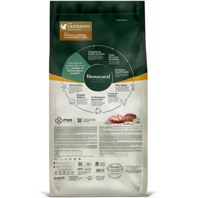 Ração Bionatural para Gatos Castrados Sabor Frango 7,5 Kg