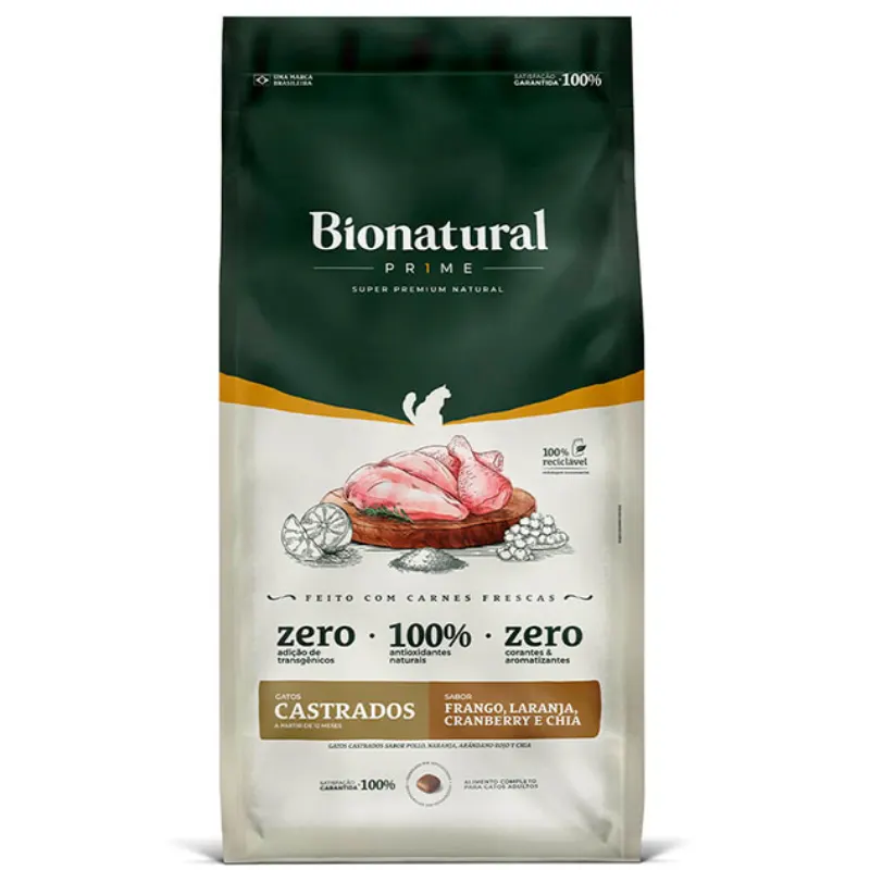 Ração Bionatural para Gatos Castrados Sabor Frango 7,5 Kg