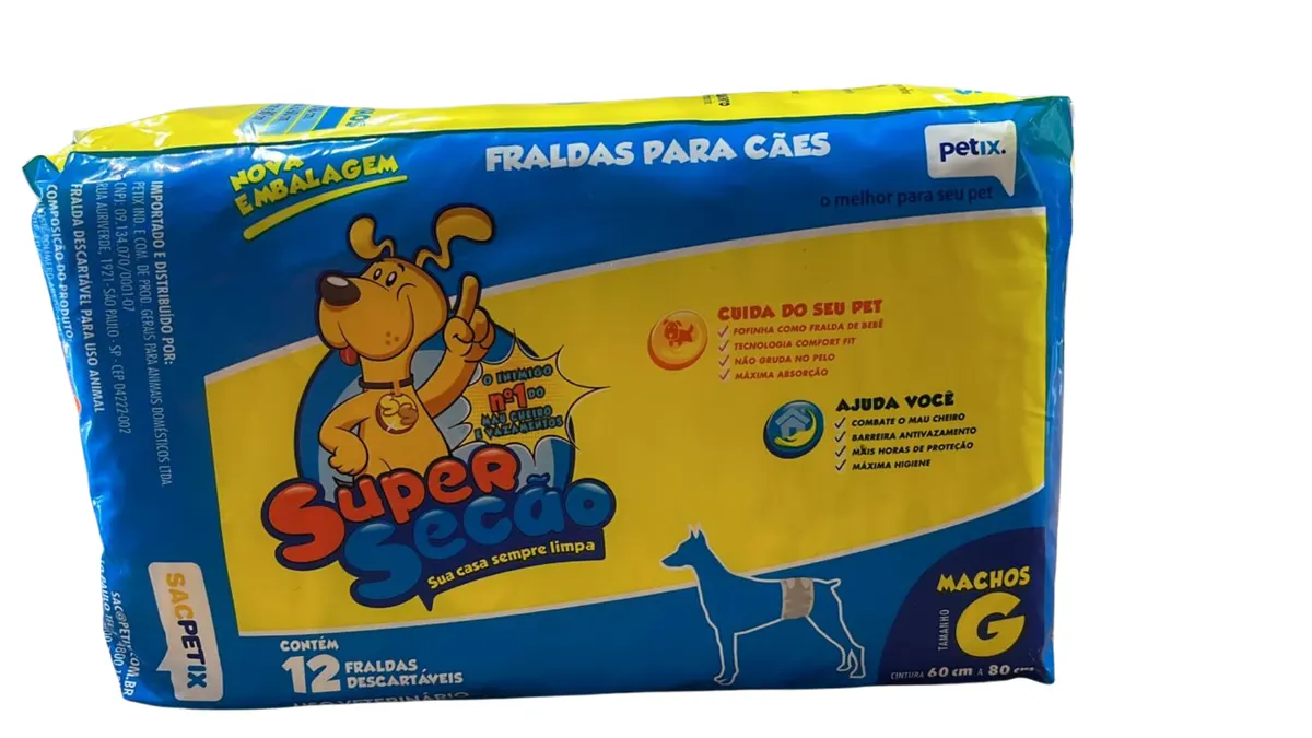 Fralda Descartável Super Secão Cão Macho G - Petix (12 Un)