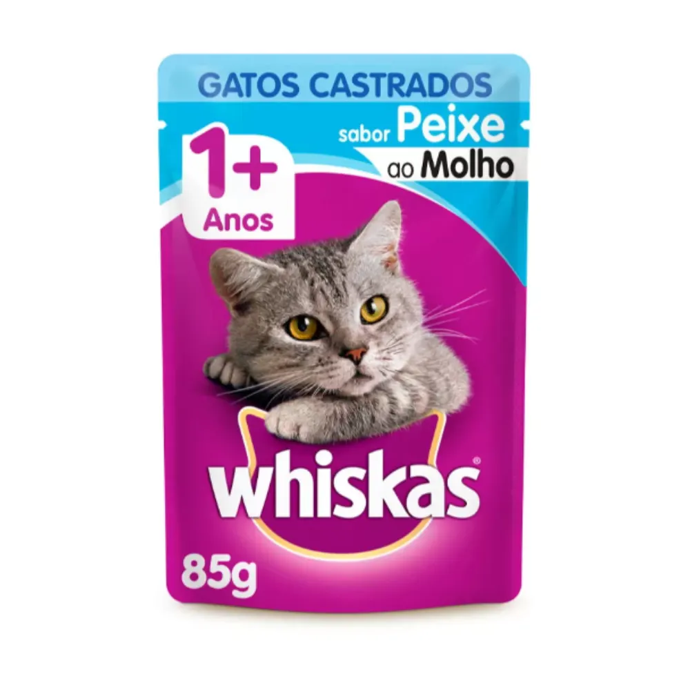 Ração Úmida Whiskas Sachê Peixe Gatos Adultos Castrados 85g