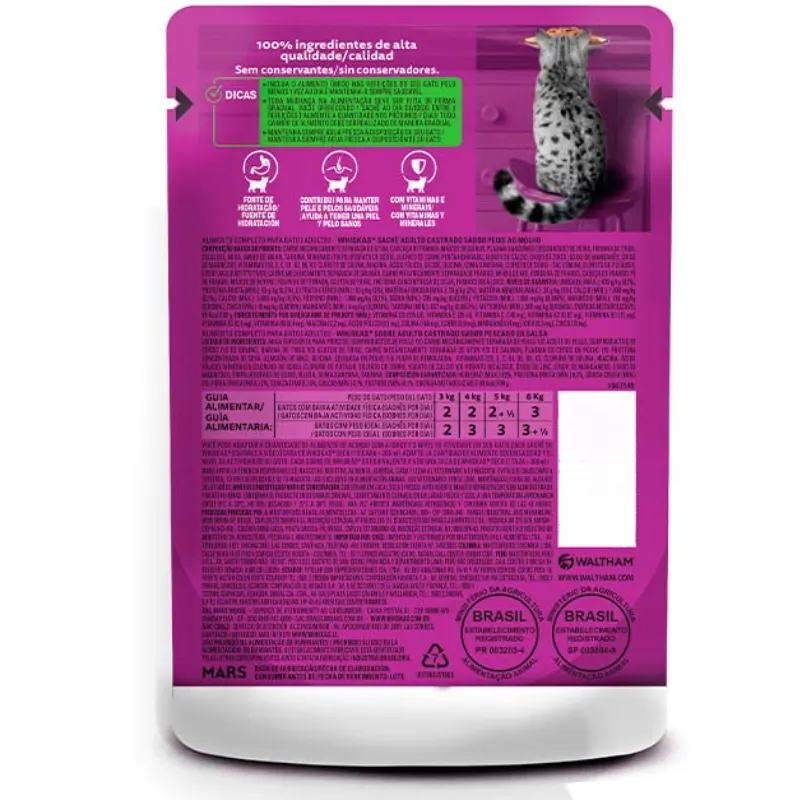 Ração Úmida Whiskas Sachê Peixe Gatos Adultos Castrados 85g