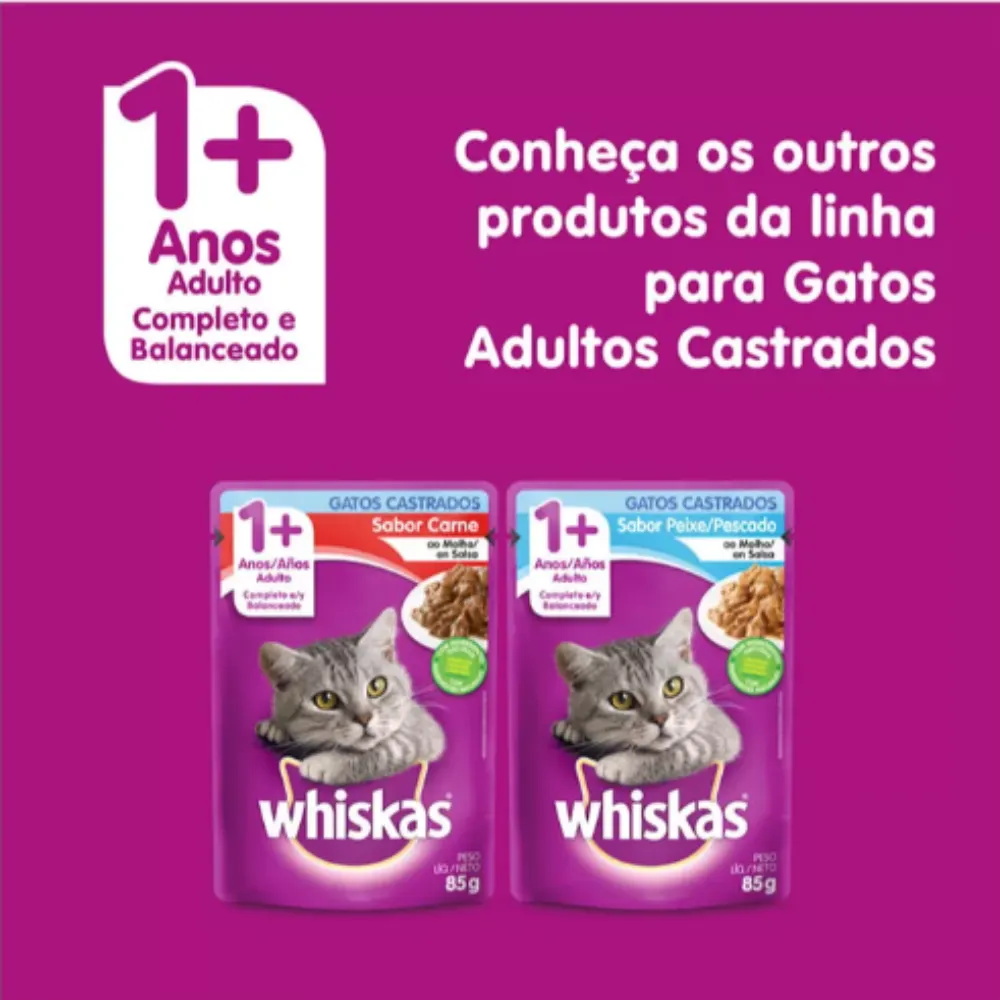 Ração Úmida Whiskas Sachê Peixe Gatos Adultos Castrados 85g