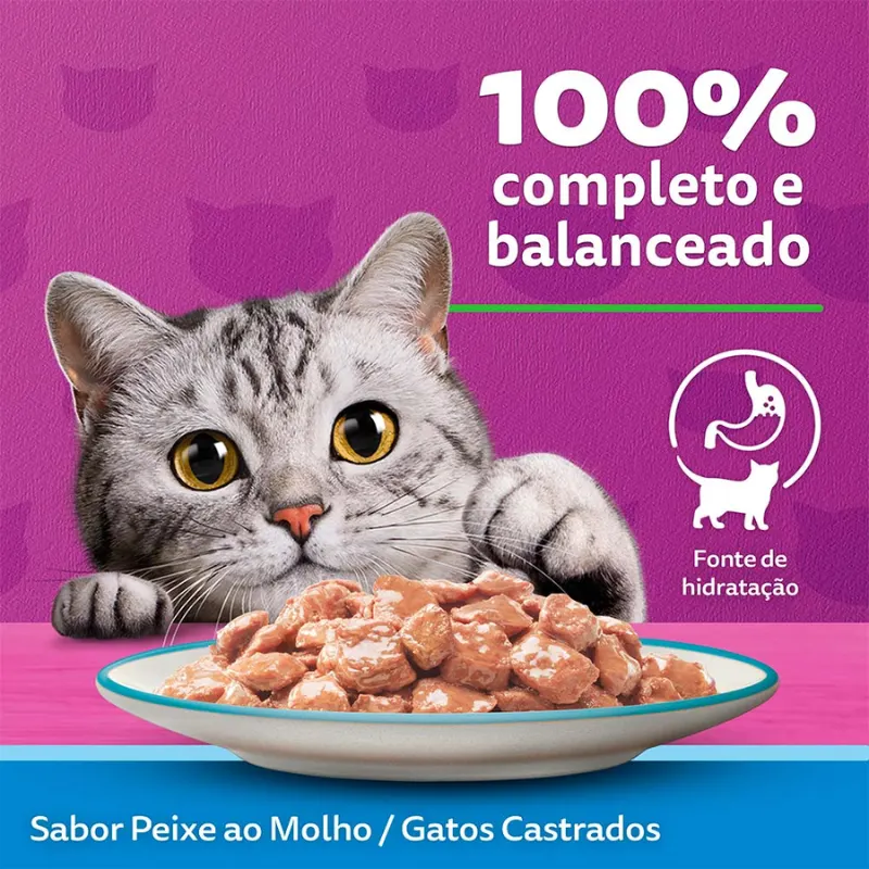 Ração Úmida Whiskas Sachê Peixe Gatos Adultos Castrados 85g