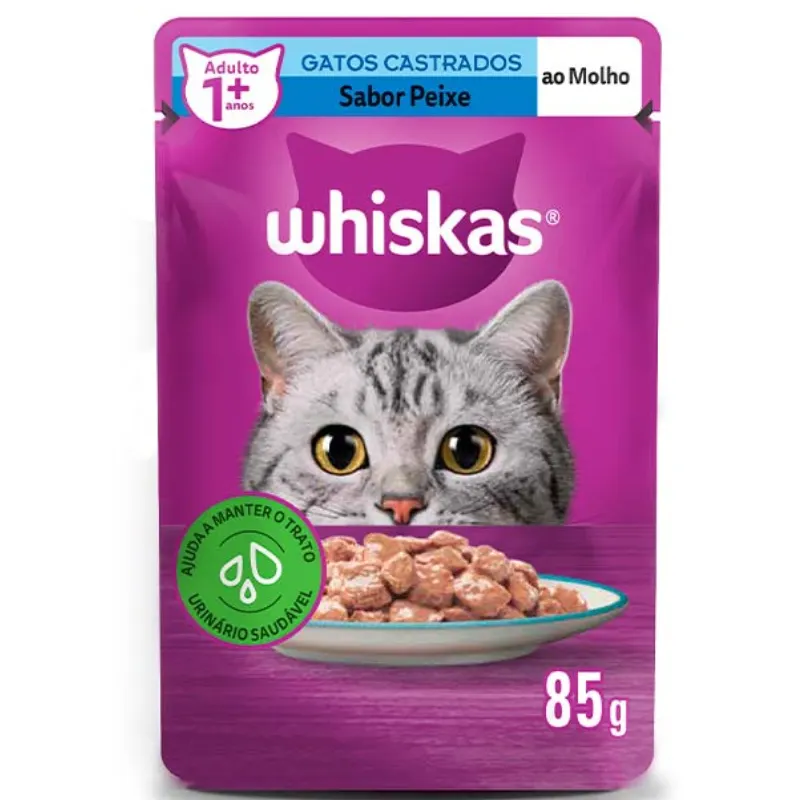 Ração Úmida Whiskas Sachê Peixe Gatos Adultos Castrados 85g