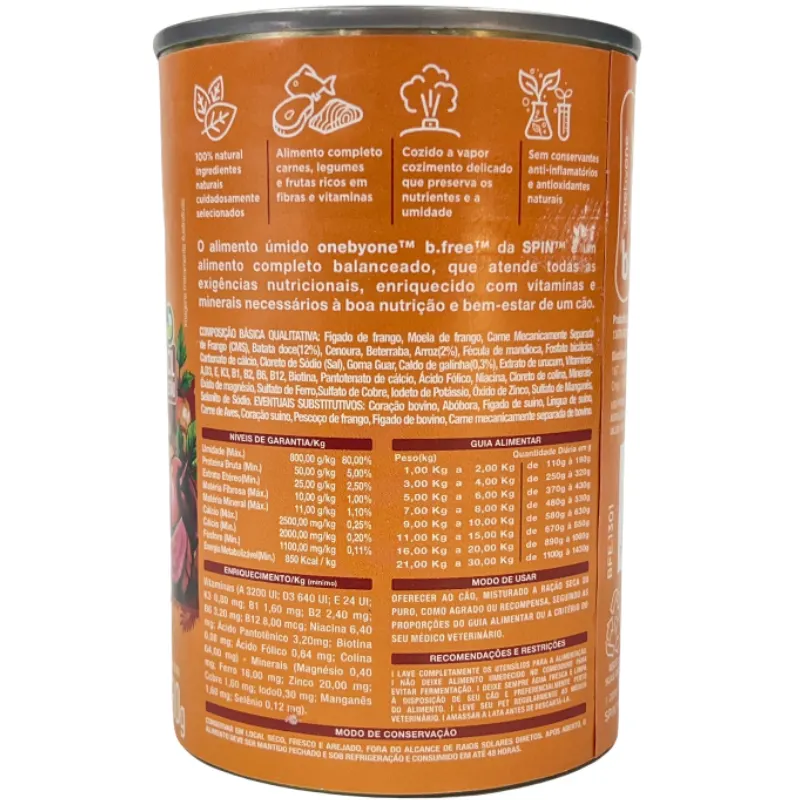 Lata Spin B.Free Sabor Frango para Cães 280 g