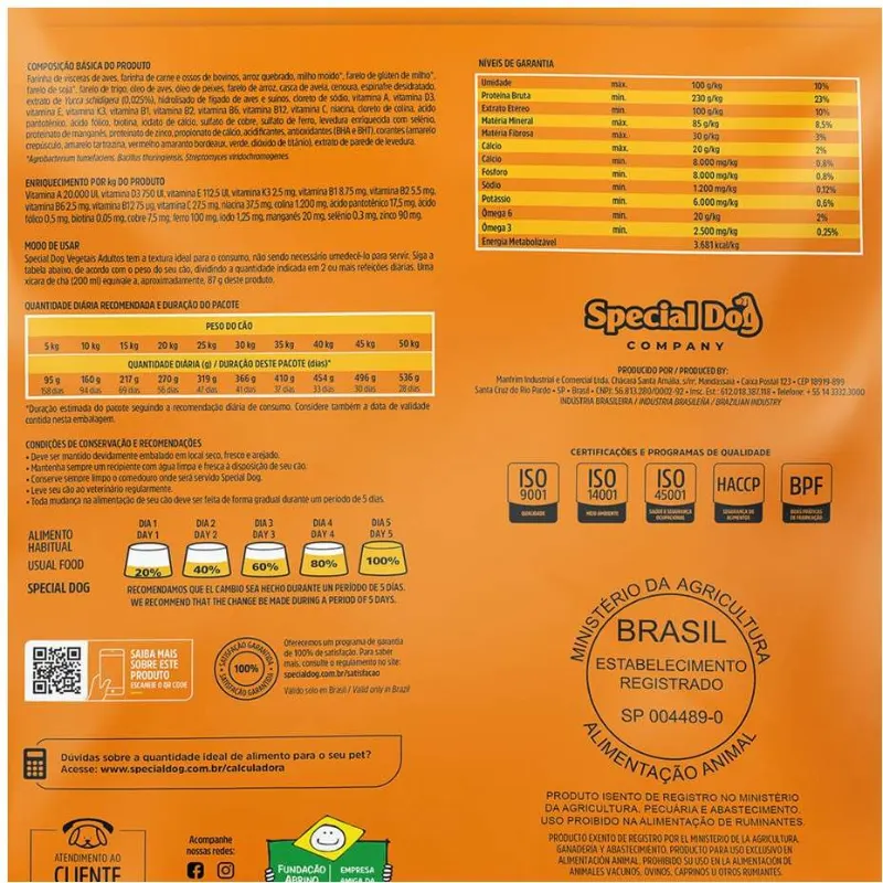 Ração Special Dog Premium Vegetais para Cães Adultos