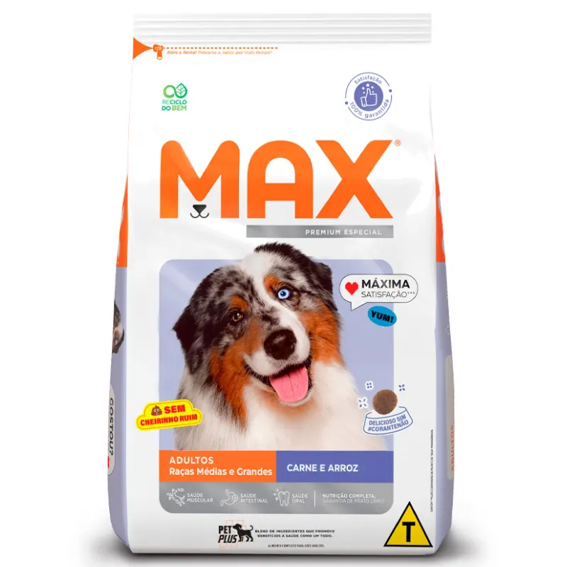 Ração Max Cães Adultos Médio e Grande Carne e Arroz 15 Kg