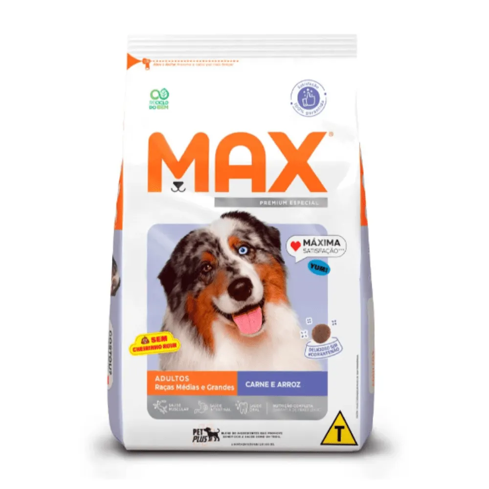 Ração Max Cães Adultos Médio e Grande Carne e Arroz 15 Kg
