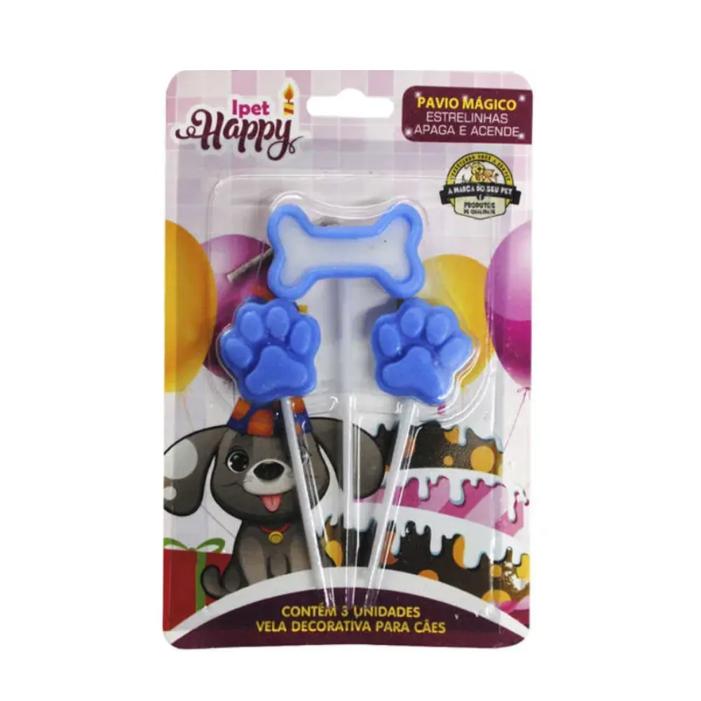 Vela Decorativa DOG iPet Happy Para Cães C/ 3uni
