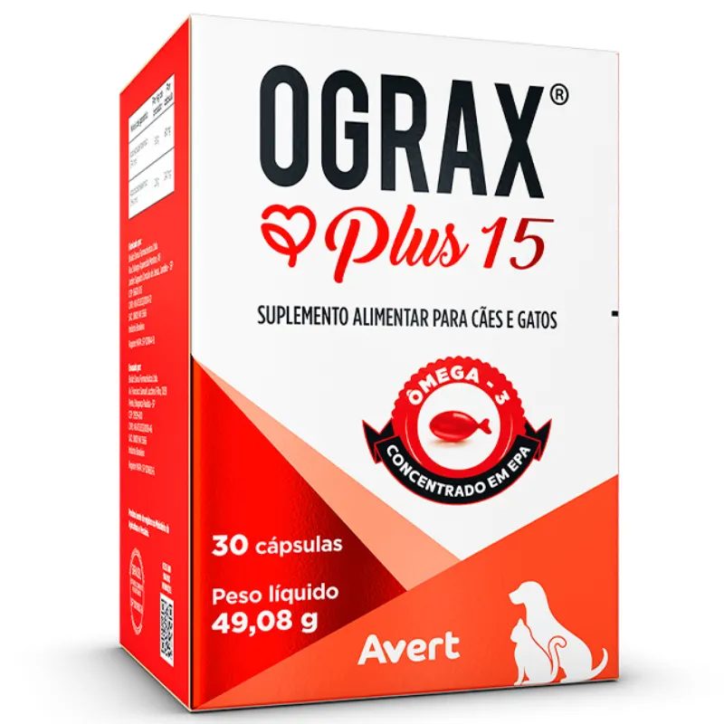Suplemento Ograx Plus 15 para Cães e Gatos 30 Cápsulas