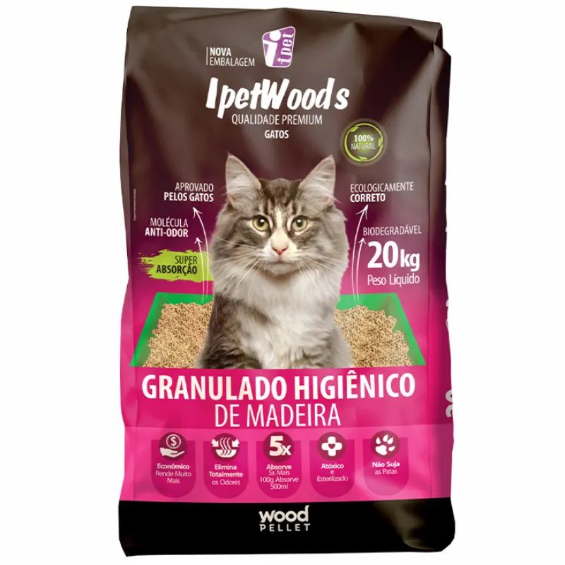 Granulado Higiênico de Madeira para Gatos Ipet Woods 20 Kg