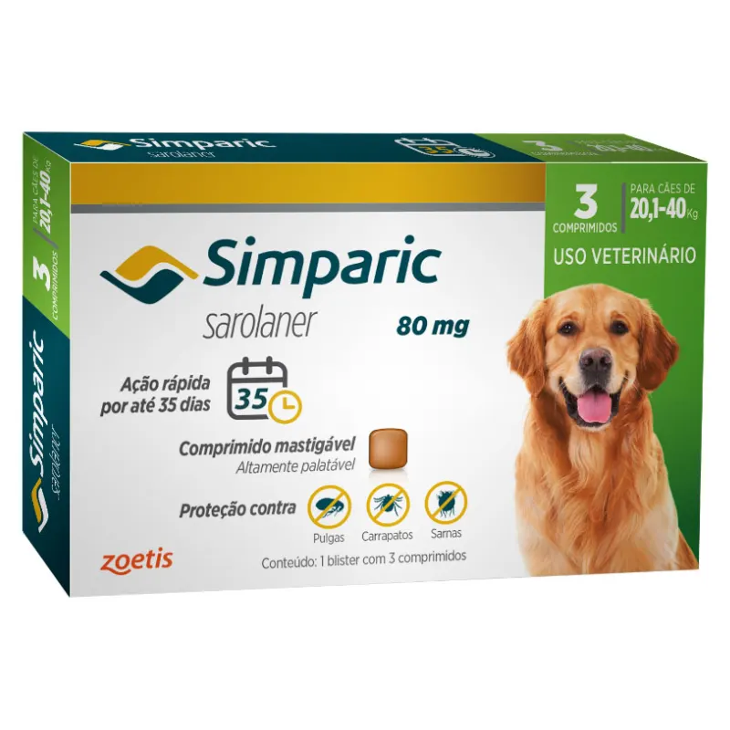 Simparic 80 mg para Cães 20 a 40 Kg