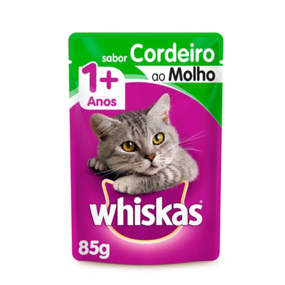 Ração Úmida Whiskas Sachê Gatos Adultos Cordeiro Molho 85g