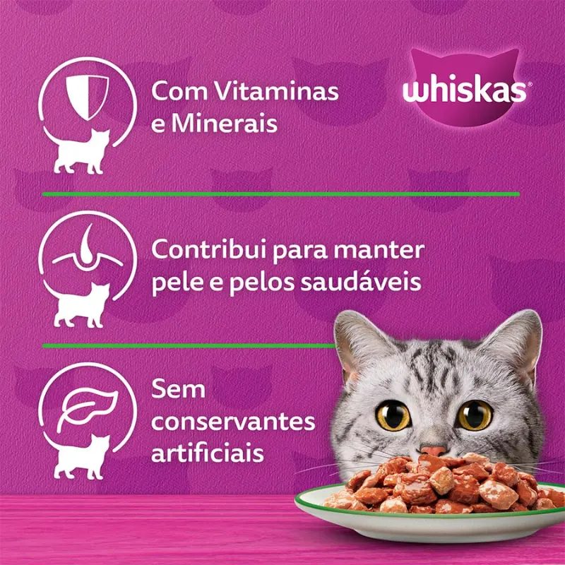Ração Úmida Whiskas Sachê Gatos Adultos Cordeiro Molho 85g