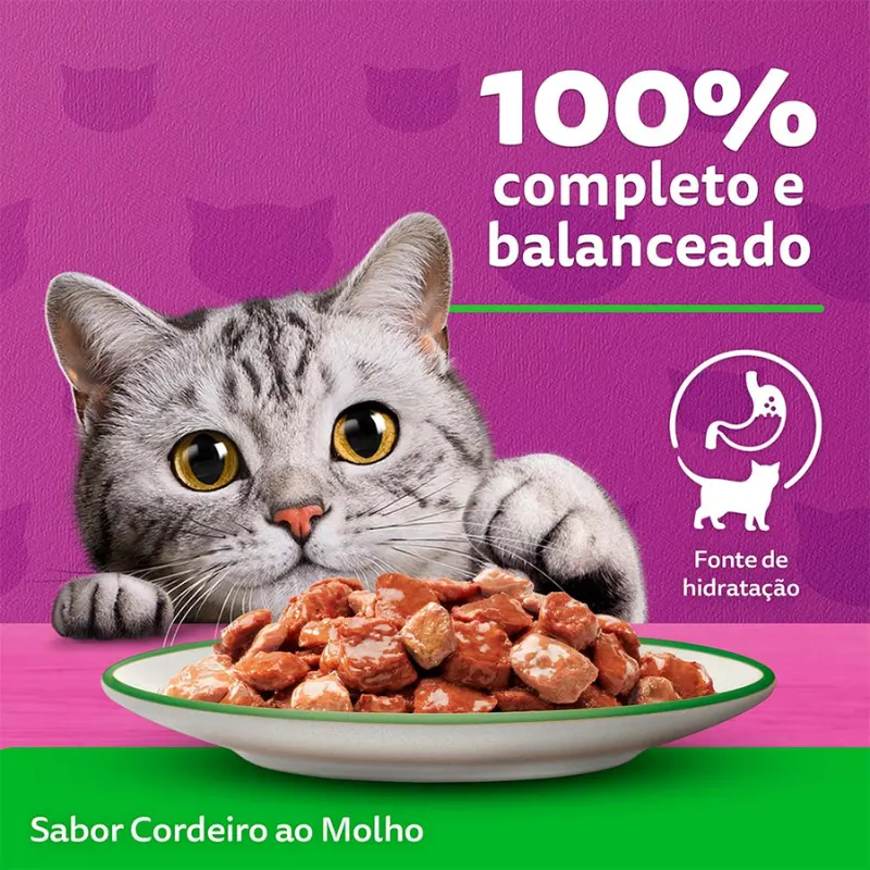 Ração Úmida Whiskas Sachê Gatos Adultos Cordeiro Molho 85g