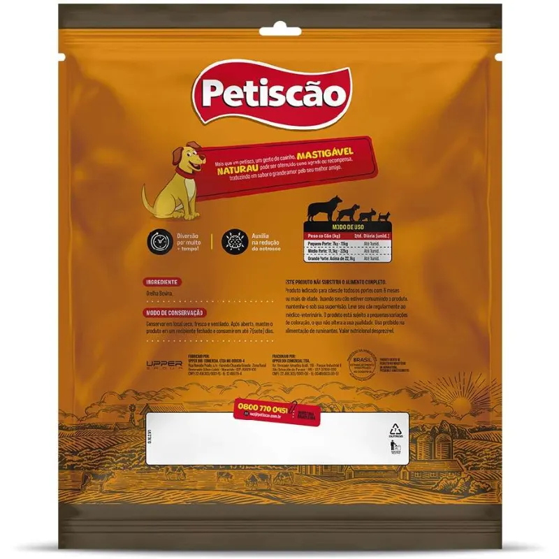 Petiscão Orelha Bovina Natural para Cães 5 Unidades