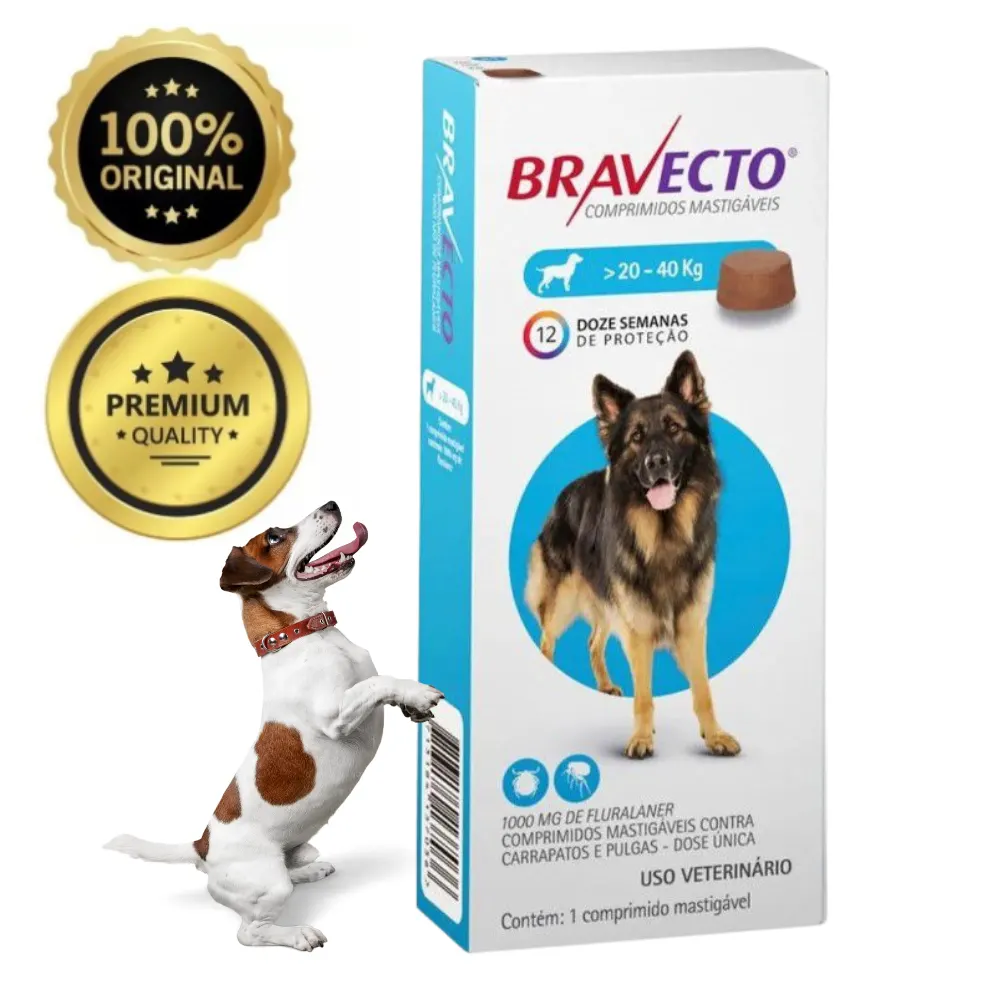 Bravecto 1000 mg Antipulgas e Carrapatos Para Cães de 20 a 40kg