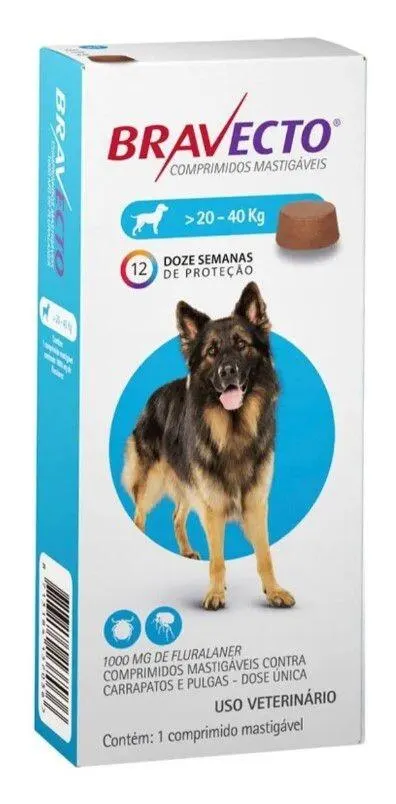Bravecto 1000 mg Antipulgas e Carrapatos Para Cães de 20 a 40kg