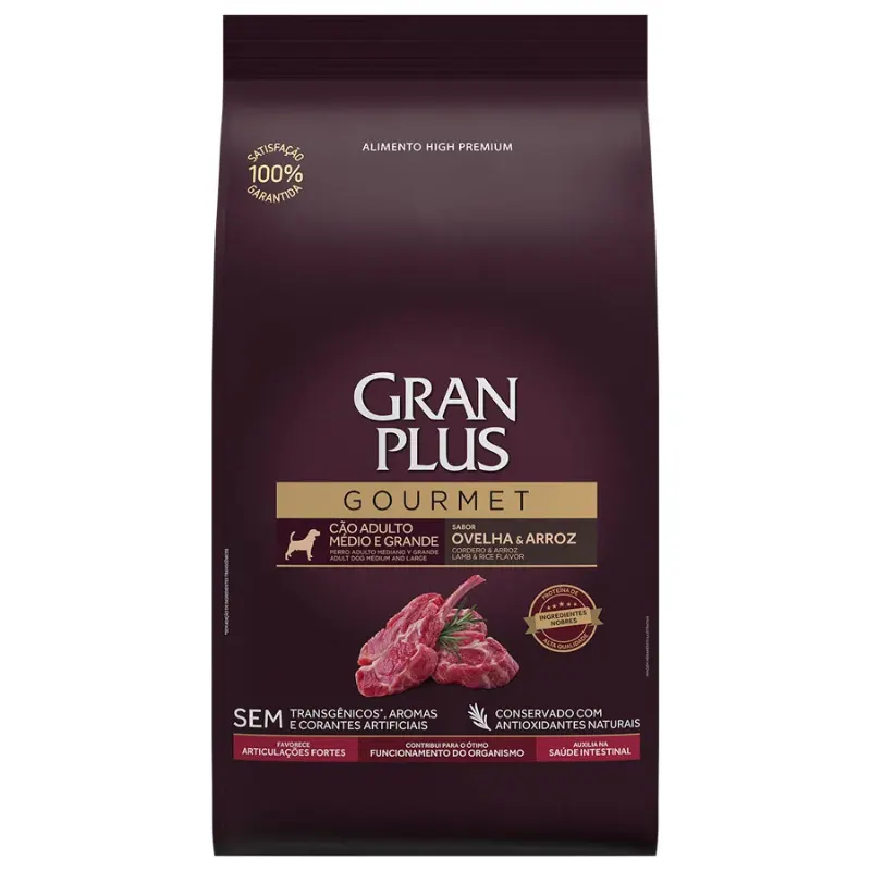 Ração GranPlus Cão Gourmet Adulto MG Ovelha e Arroz