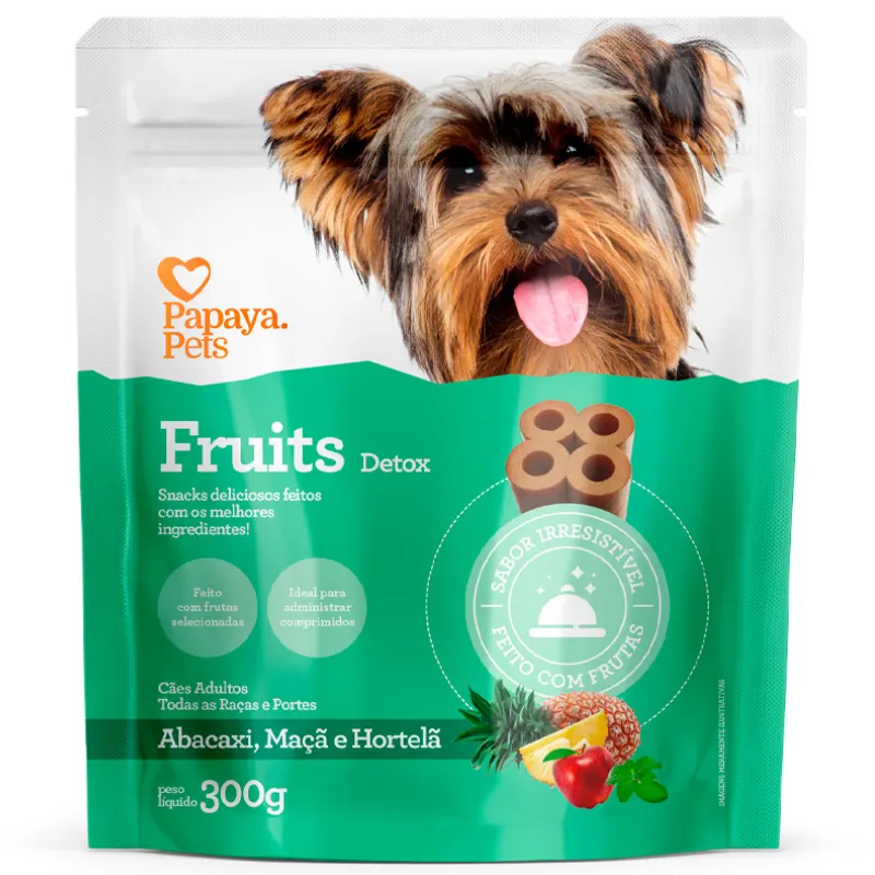 Snack Papaya Pets Fruits Detox para Cães Adultos Sabor Abacaxi, Maçã e Hortelã 300 g