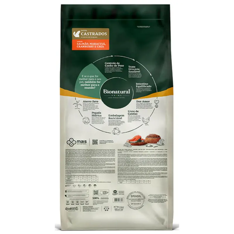 Ração Bionatural para Gatos Castrados Sabor Salmão 7,5 Kg