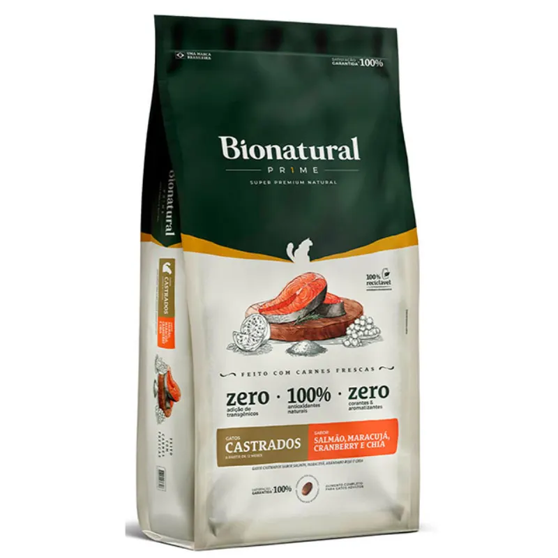 Ração Bionatural para Gatos Castrados Sabor Salmão 7,5 Kg