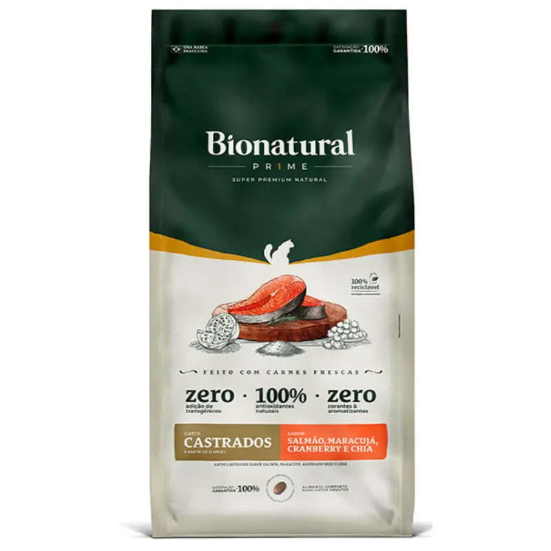Ração Bionatural para Gatos Castrados Sabor Salmão 7,5 Kg