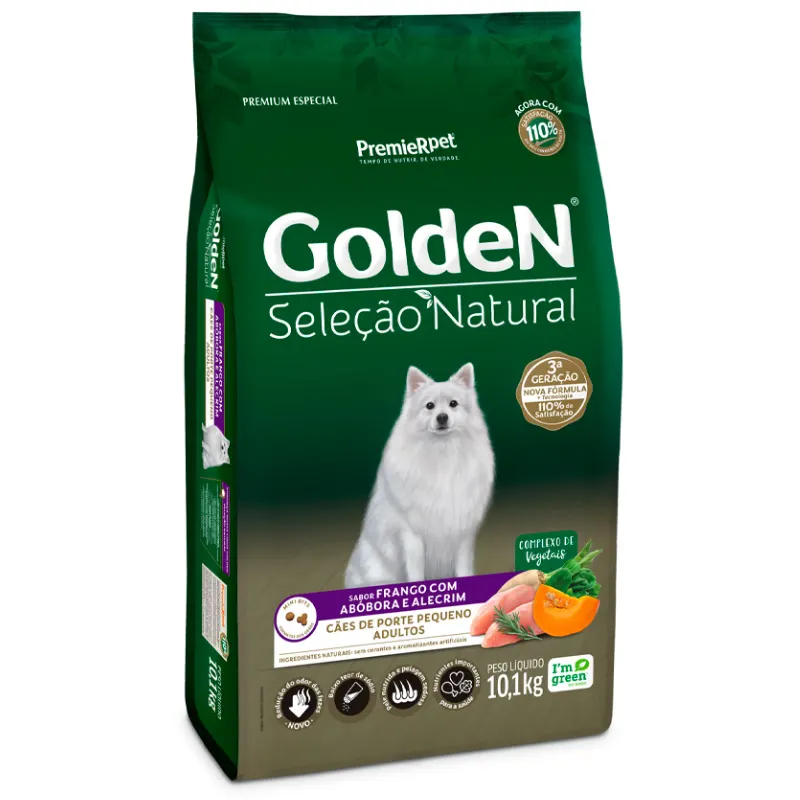 Ração Golden Seleção Natural Cães Adultos de Porte Pequeno Sabor Frango com Abóbora e Alecrim 10,1 Kg