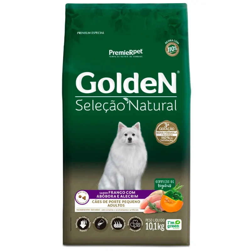 Ração Golden Seleção Natural Cães Adultos de Porte Pequeno Sabor Frango com Abóbora e Alecrim 10,1 Kg