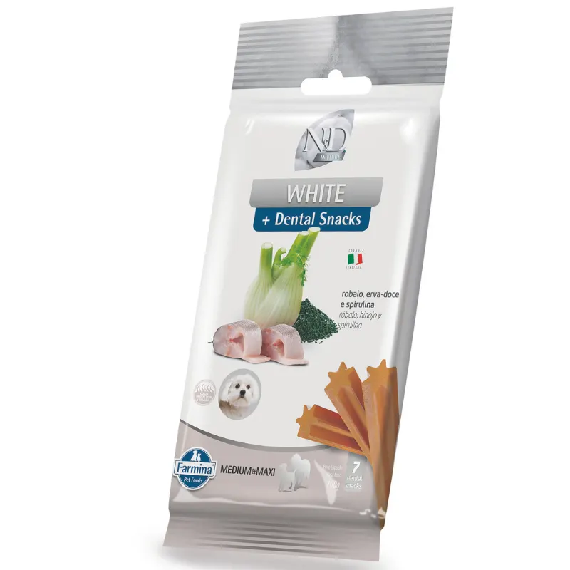 Petisco Dental N&D White para Cães de Raças Médias e Grandes Sabor Robalo, Erva-doce e Spirulina 100g