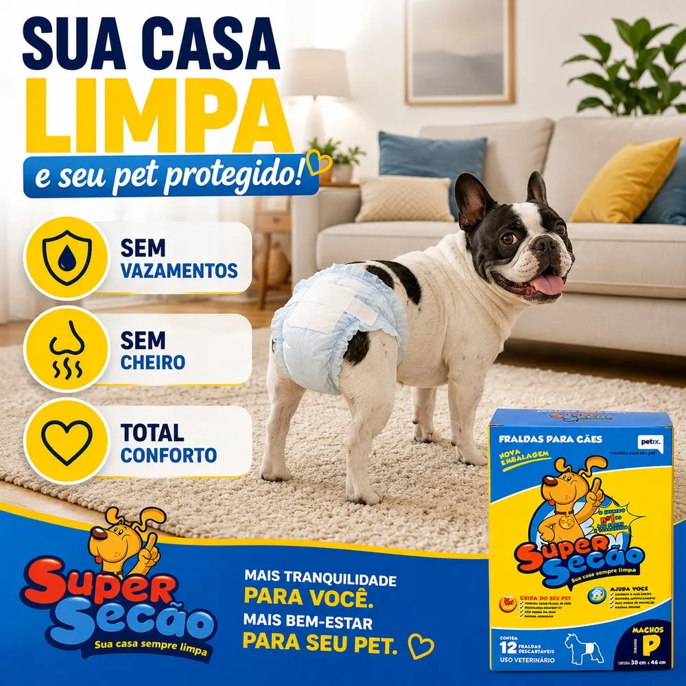 Fralda Descartável Super Secão Cão Macho - Petix 12 Und P