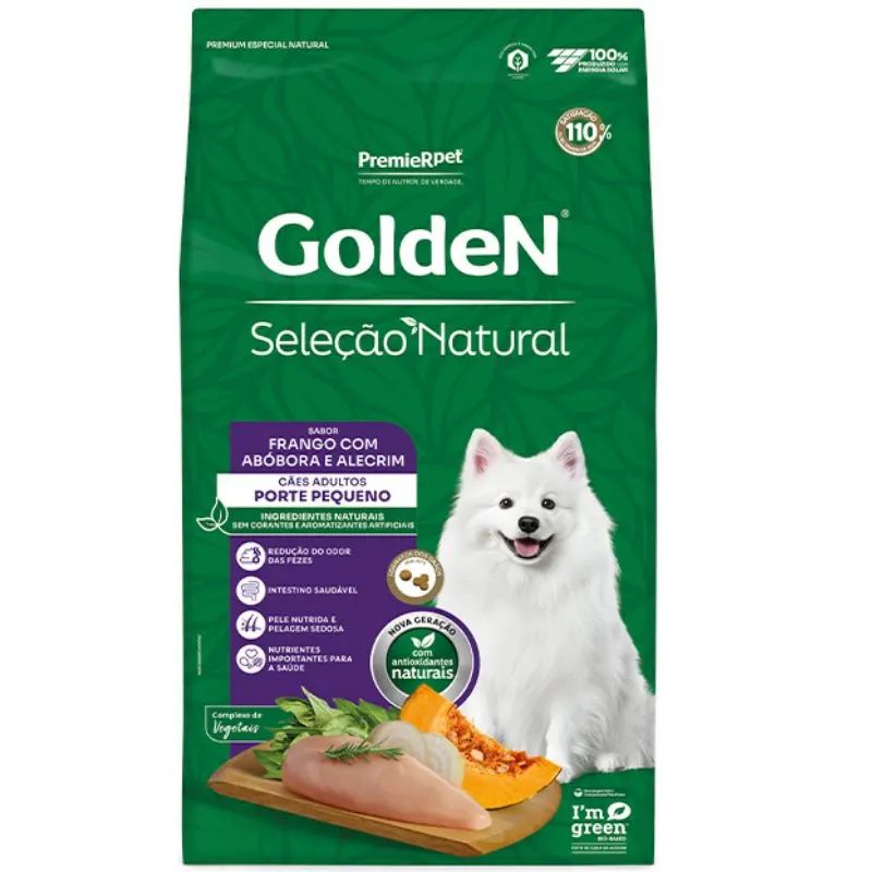 Ração Golden Seleção Natural Cães Adultos Porte Pequeno Frango e Abóbora 3 Kg