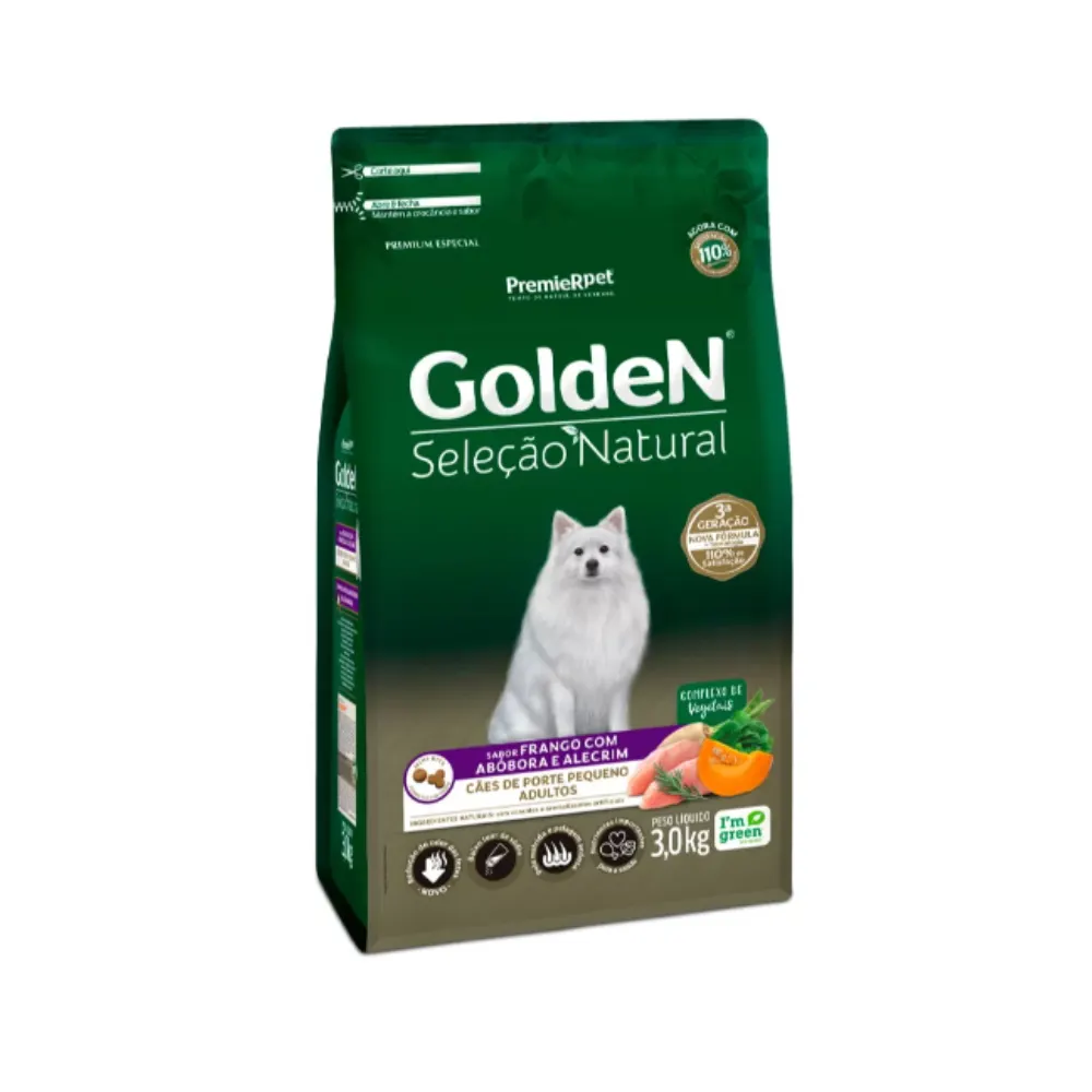 Ração Golden Seleção Natural Cães Adultos Porte Pequeno Frango e Abóbora 3 Kg