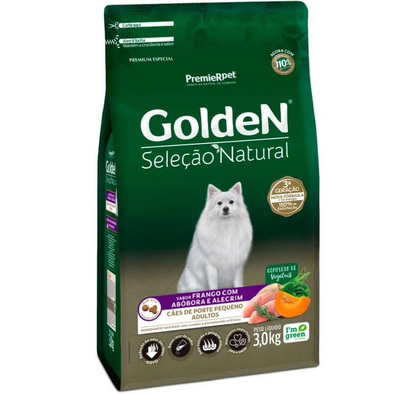 Ração Golden Seleção Natural Cães Adultos Porte Pequeno Frango e Abóbora 3 Kg
