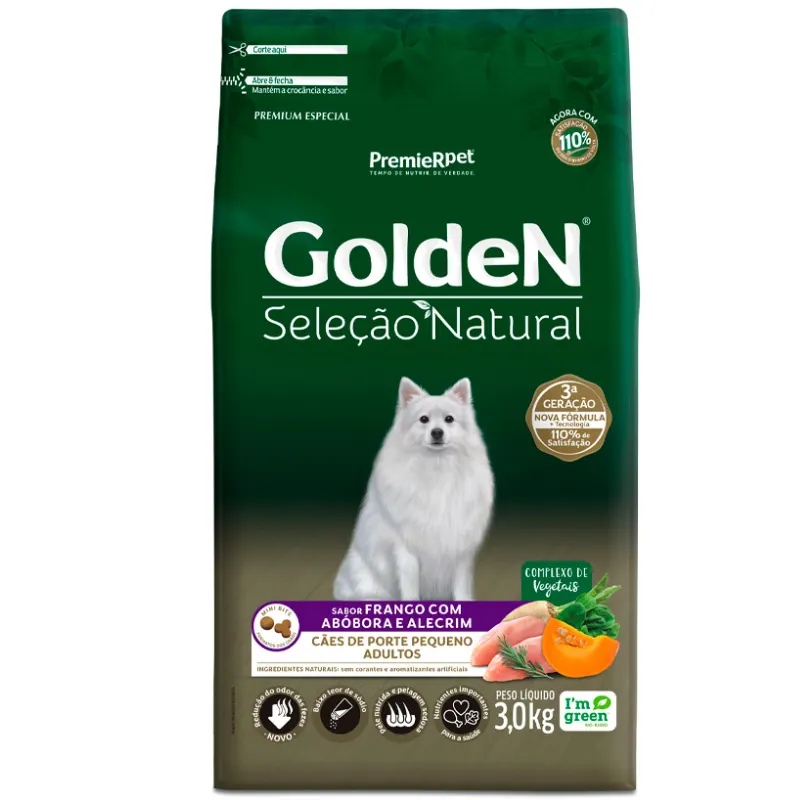 Ração Golden Seleção Natural Cães Adultos Porte Pequeno Frango e Abóbora 3 Kg
