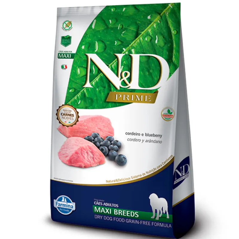 Ração N&D Prime para Cães Adultos de Raças Grandes Sabor Cordeiro e Blueberry  10,1kg