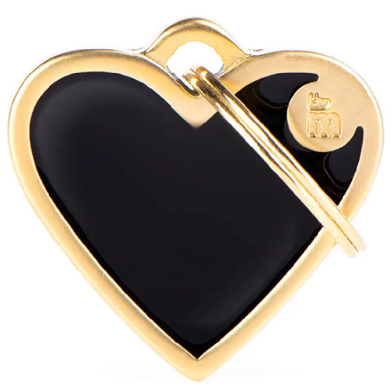 Medalha de Identificação My Family Handmade Coração Preto Dourado Acetinado P