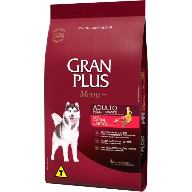 Ração GranPlus Menu Cães Adultos Médios e Grandes Carne e Arroz