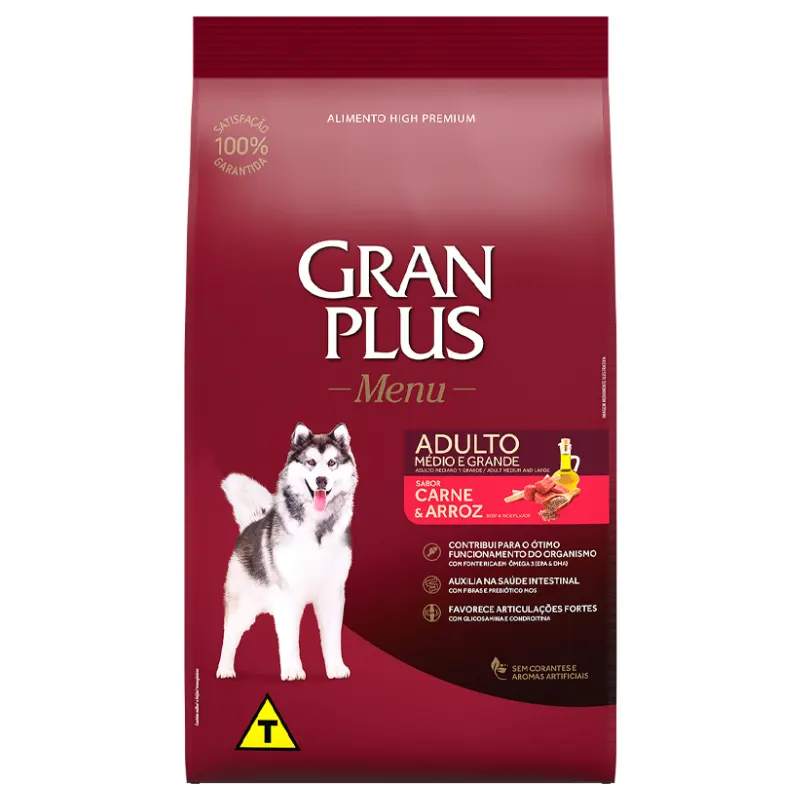 Ração GranPlus Menu Cães Adultos Médios e Grandes Carne e Arroz