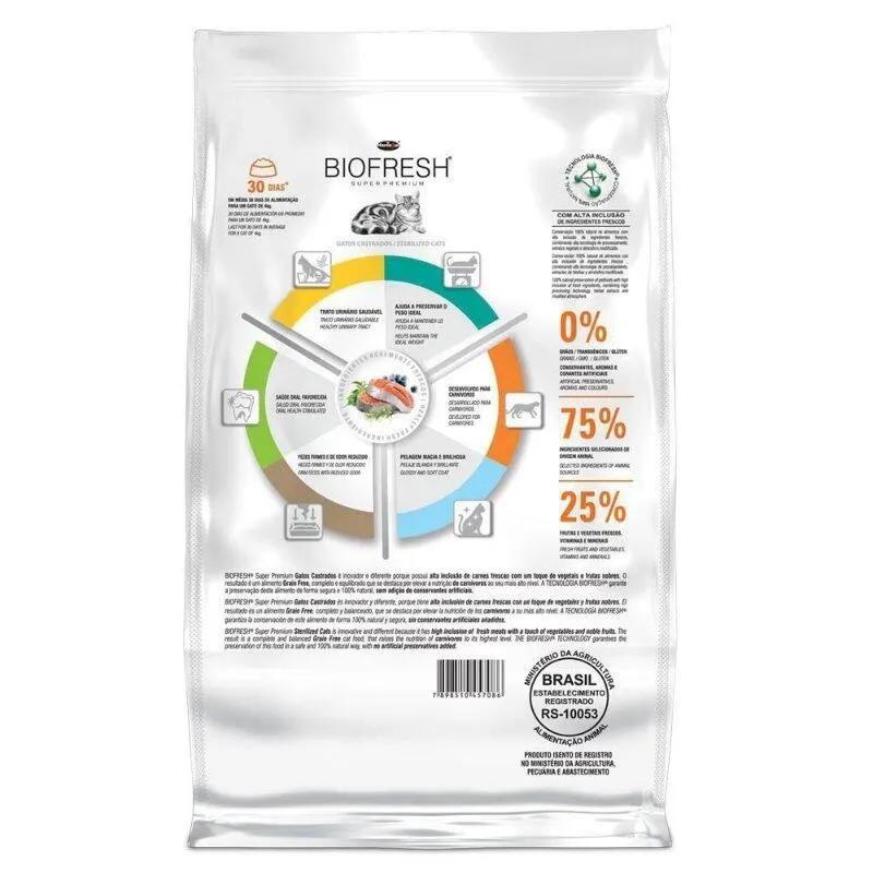 Ração Biofresh Gatos Castrados 7,5Kg